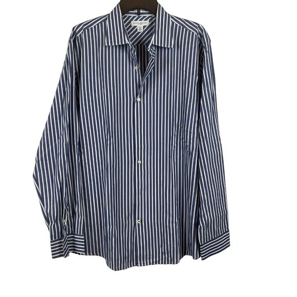 Banana Republic Mens Blue & White Striped Fitted Shirt XL 17-17.5 100% Cotton - Picture 1 of 6